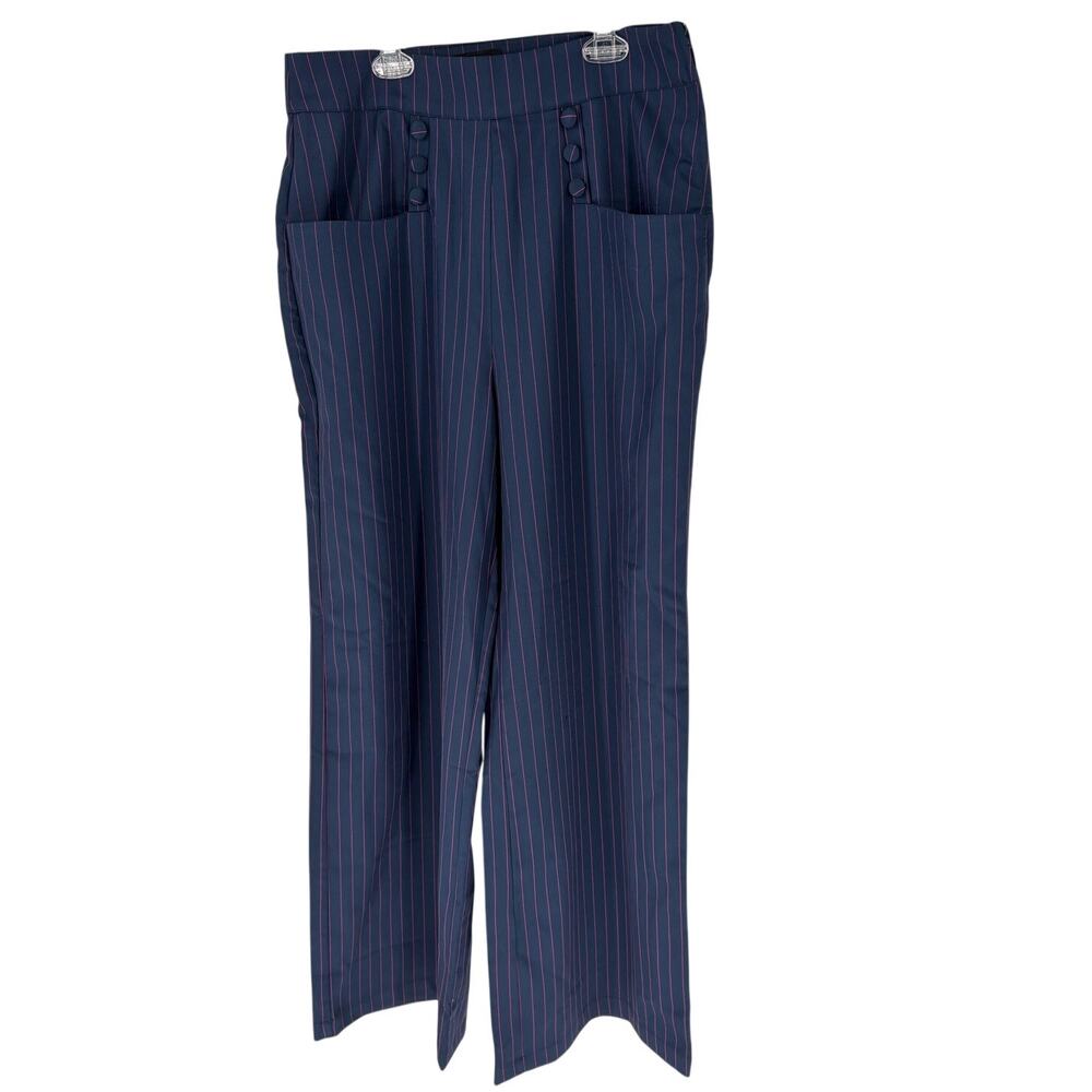 UNIQUE VINTAGE 1940s Style High Waisted Wide Leg Sailor Pants, Navy & Pink, Sz L